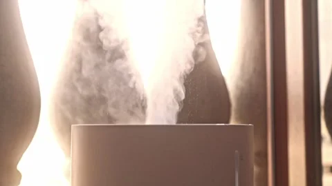 Close up of humidifer spraying mist on dry summer's day with sunny background 動画素材 314718404