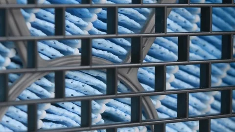Close-up of the humidifying filter rotating, highlighting the filter texture and Stock Footage 291943132