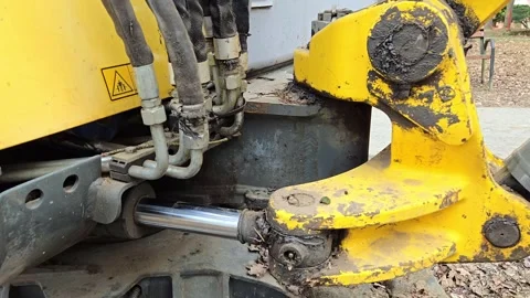 Close-up of hydraulic system and hoses of heavy excavator. Stock-Footage 332176530