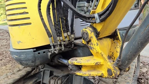 Close-up of hydraulic system and hoses of heavy excavator. Stock-Footage 332192763