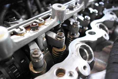 Close up of hydraulic valve internal in engine of the car to adjust the ignition 스톡 사진