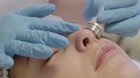 Close-up hydro peeling procedure for beautiful woman in cosmetology clinic. Stock Footage 202784050