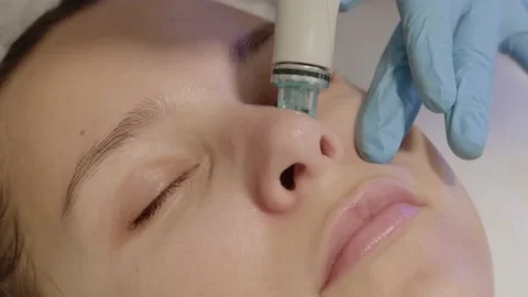 Close-up hydro peeling procedure for beautiful woman in cosmetology clinic. Stock Footage 213588711