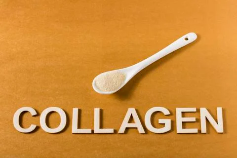 Close-up of hydrolyzed collagen on flat background, top view Stock Photos
