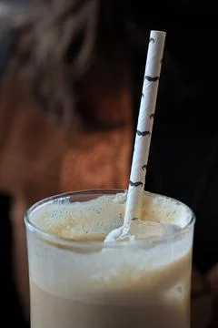 Close up of an ice coffee with straw Stock Photos