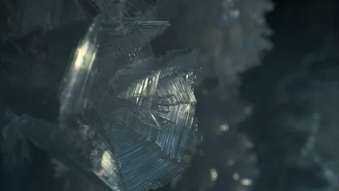 Close up ice crystal, sharp ice snowflakes on stalactites inside cave Stock Footage 269500776