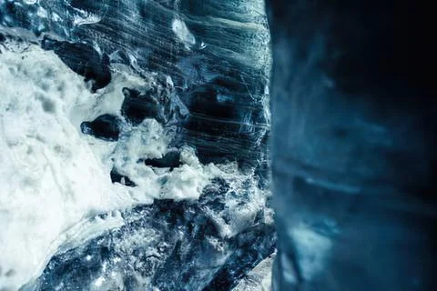 Close-up of ice with frozen bubbles inside Stock Photos