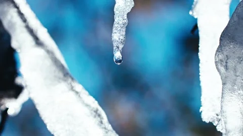 Close-up of the ice melting in spring and crystal water droplets Stock Footage 331494164