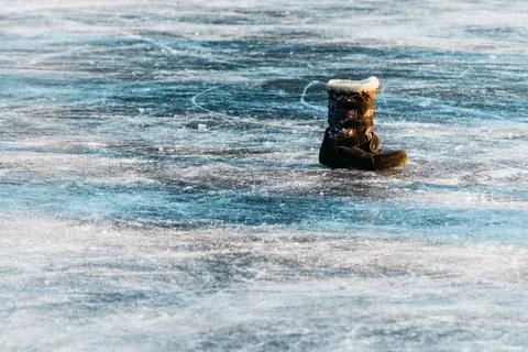 Close-up of the ice surface of the pond Stock Photos