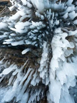 Close up Ice swag inside the cave. Lake Baikal, Russia Stock Photos