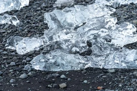 Close up of ice washed ashore on Diamond Beach - Iceland Stock Photos