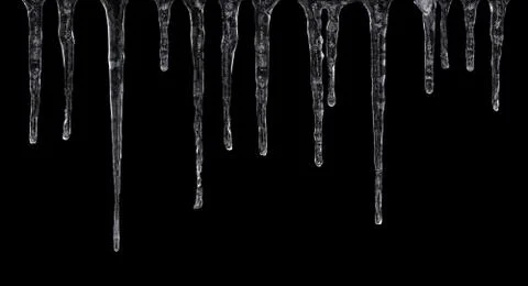 Close up of icicles isolated on black background Stock Photos