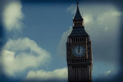 Close-up of Iconic Clock Tower Against Cloudy Sky Stock Photos