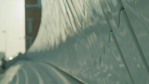 Close-Up of the Iconic Curved Facade at MAAT Museum in Lisbon Stock Footage 273786526
