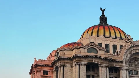 Close-up of the iconic orange tiled domes of Palacio de Bellas Artes in Mexico Видео 333692689