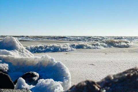 Close-up of the icy seashore Stock Photos