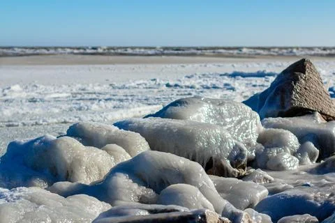 Close-up of the icy seashore Stock Photos