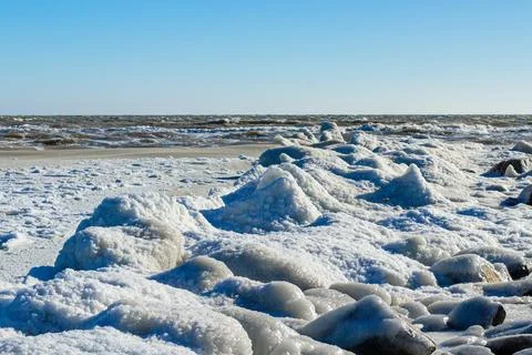 Close-up of the icy seashore Stock Photos