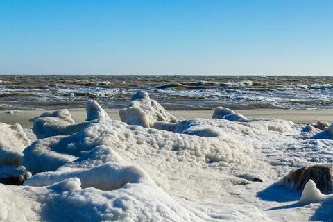 Close-up of the icy seashore Stock Photos