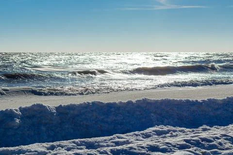 Close-up of the icy seashore Stock Photos