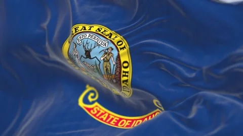 Close-up of the Idaho state flag waving in the wind on a clear day Stock-Footage 257650978