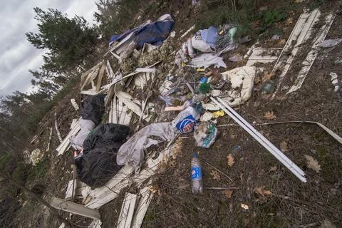 Close up illegally dumping garbage in park concept photo Stock Photos