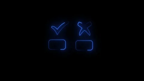 Close-up of illuminated check and cross symbols on black background Stock Footage 345621403
