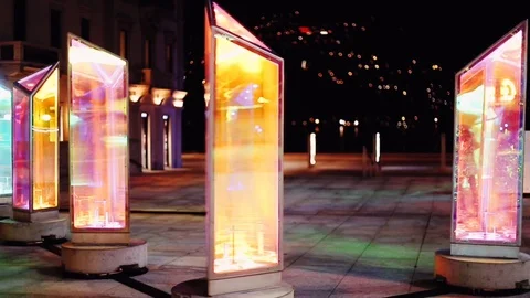 Close-up of illuminated glass structure Stock Footage 99499390