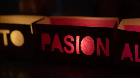 Close-up of Illuminated Inspirational Boxes with Light Stock Footage 323386942