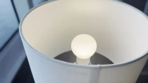 Close Up of Illuminated Light Bulb Inside Decorative Lamp Shade Stock Footage 340106972