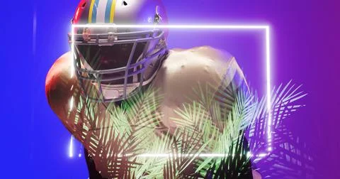 Close-up of illuminated plants and rectangle over american football player 写真素材
