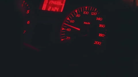 Close Up Of Illuminated Speedometer Display At Night Stock Footage 321125915