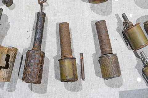 Close-up image of an assortment of old metallic objects, possibly industrial  Stock Photos