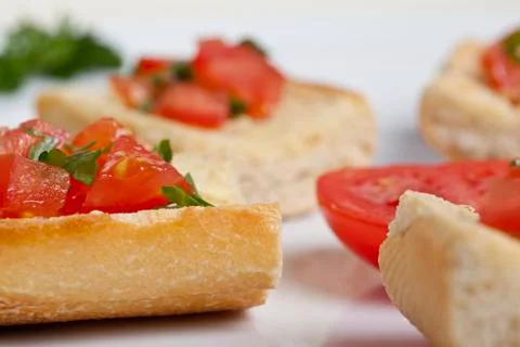 Close up image of bruschetta bread Stock Photos