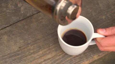 Close-up image of coffee being serve using french press, Croatia. Stock Footage 127218548