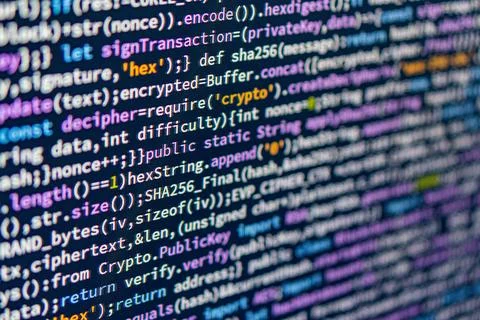 Close-up image of a colorful computer screen displaying code with if statem.. Foto stock