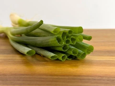 Close up image of the cut ends of green onions Stock Photos