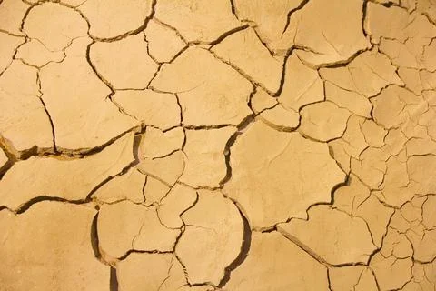 Close image of dried mud with cracks and cracks. Stock Photos