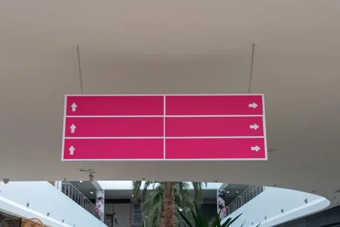 Close up image of an empty sign post located in supermarket. Direction signpost Stock Photos