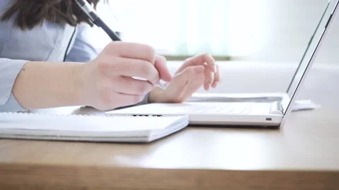 Close up image female hands typing on laptop keyboard Stock Footage 170872358