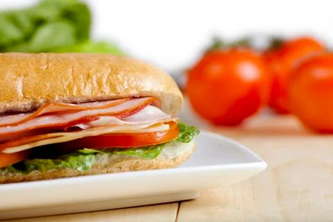 Close up image of ham sandwich Stock Photos
