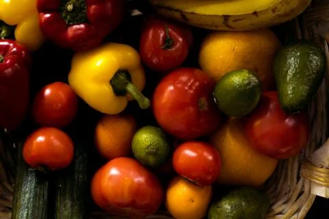 Close-up image from a Kitchen Interior Scene with fruits and vegetables Stock Photos