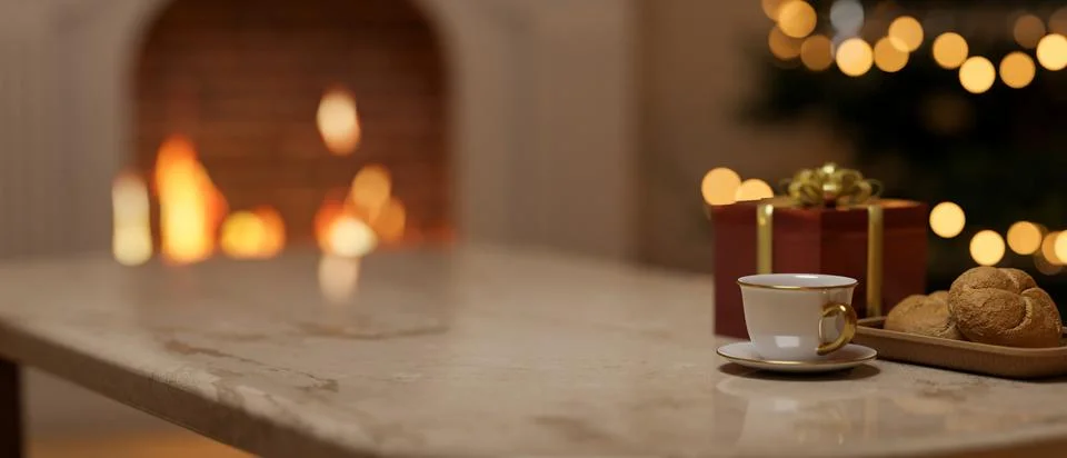 Close-up image of a luxury marble table in a beautiful cosy living room wit.. Stock Illustration
