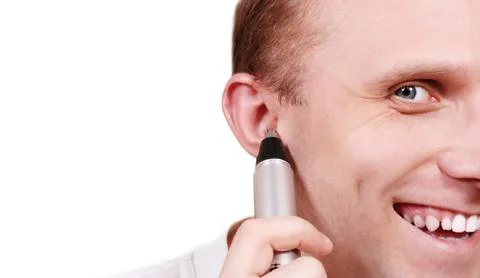 Close up image man face with trimmer Stock Photos