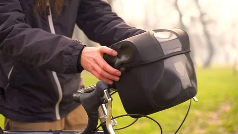 Close-up image of man packing a bicycle for a touring, Croatia. Stock Footage 127218952