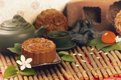 Close up image of mooncake Stock Photos
