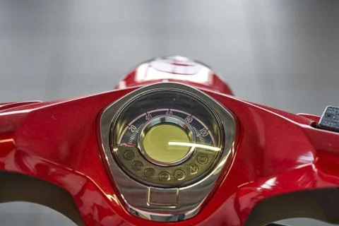 Close-up image of a motorcycle dashboard with ABS, Oil and Turn Signal Lights Stock Photos
