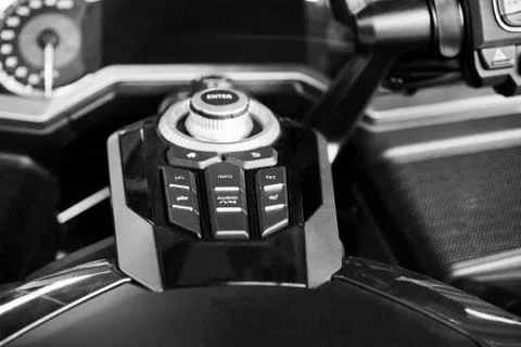 Close-up image of a motorcycle dashboard with ABS, Oil and Turn Signal Lights Stock-Fotos