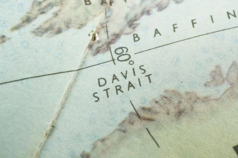 Close-up image of a nautical chart featuring Bainbridge and Davis Straits L.. Stock Photos