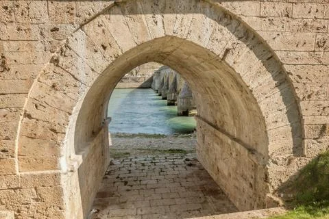Close-up image of old stone  bridge pillars, Visegrad, Bosnia and Herzegovina Stock Photos